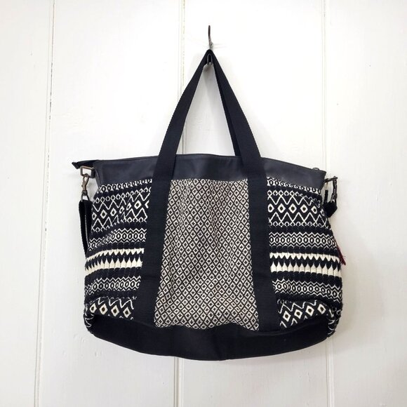 Mossimo Supply Co. Black & White Woven Boho Tote Bag With Fringe & Tassel Detail - Picture 2 of 7